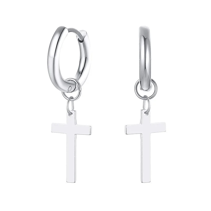 Stainless Steel Cross Earrings for Men | Religious Stud Earrings detail view