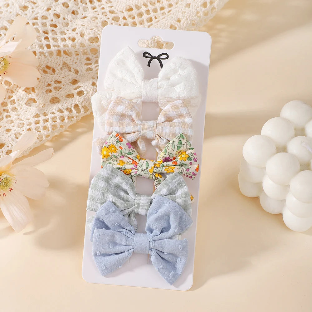 4Pcs/Set Sweet Hair Bows Hair Clip Children Lovely Bowknot Hair Pins for Baby Girls Hair Accessories Print Hollow Hairgripe Gift