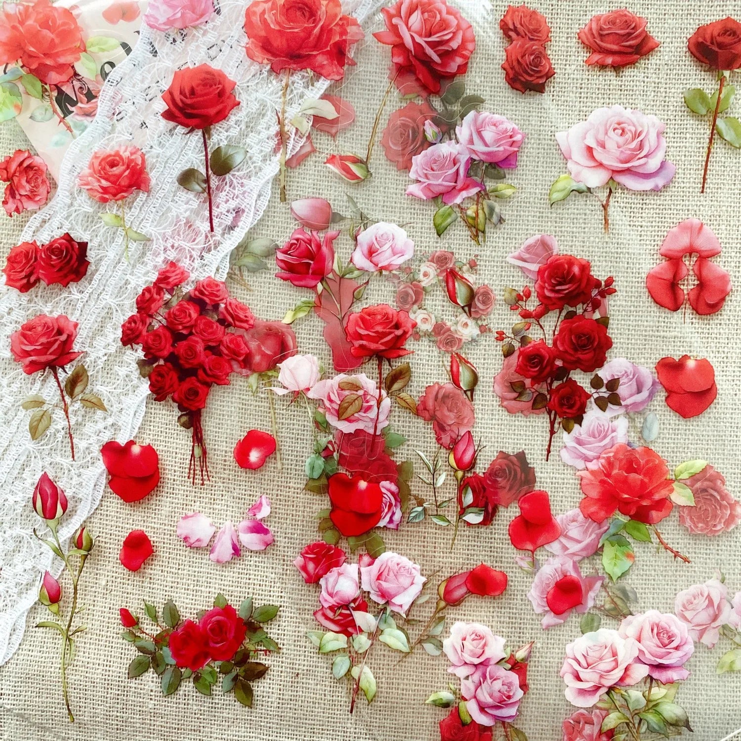 Transparent Flower Stickers Set | 6 Sheets PET Stickers for Scrapbook and Junk Jour additional angle