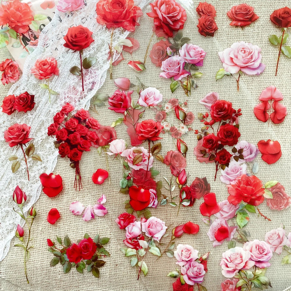 Transparent Flower Stickers Set | 6 Sheets PET Stickers for Scrapbook and Junk Jour additional angle
