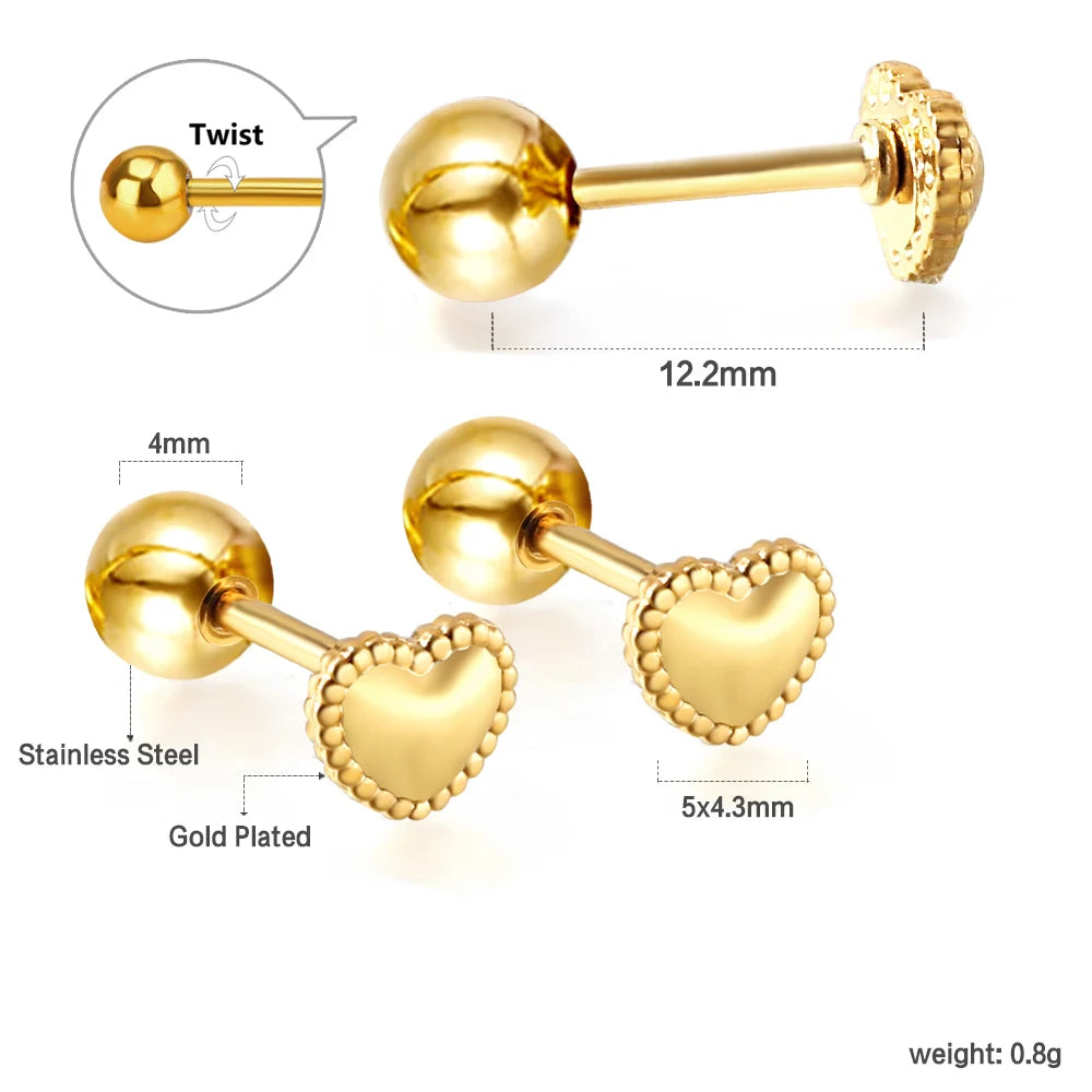 LUXUSTEEL Mini Cute Stainless Steel Stud Earrings Women Girls Heart Butterfly Rabbit Hel detail view