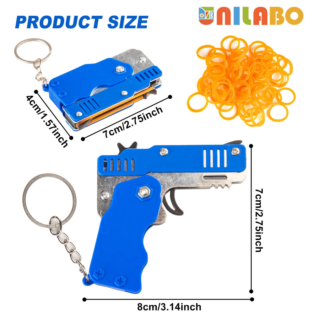 Mini Rubber Band Gun Keychain | Foldable Alloy Toy Gun with 6 Rubber Bands alternate view