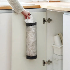1pc Grey Sundries Bag Storage Wall Mount Mesh Plastic Bags Dispenser Hanging Reused St close-up view