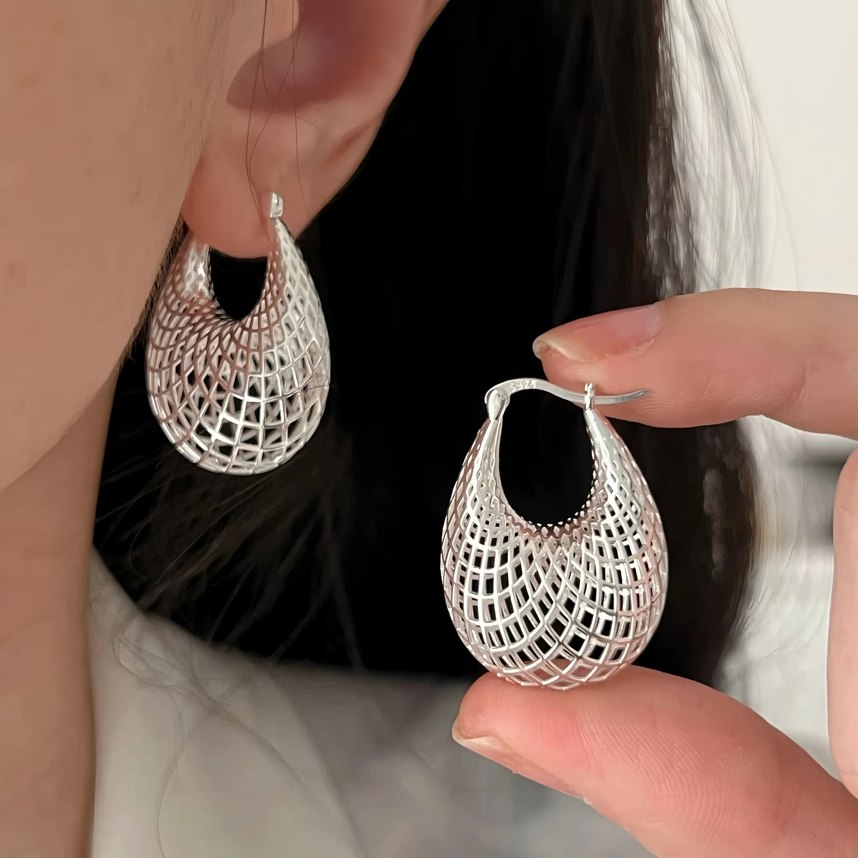 PANJBJ 925 Sterling Silver Bow Knot Earring for Women Texture Tassels Sweet Romantic K close-up view