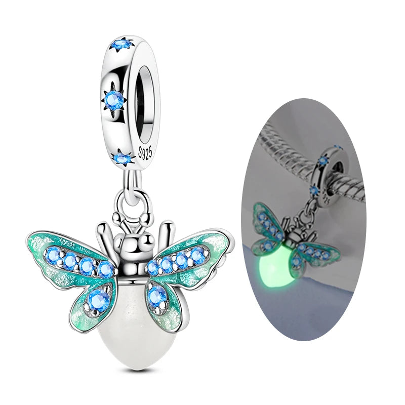 925 Sterling Silver Pendant Charms Beads Green Four-leaf Clover Love Family Tree Char alternate view