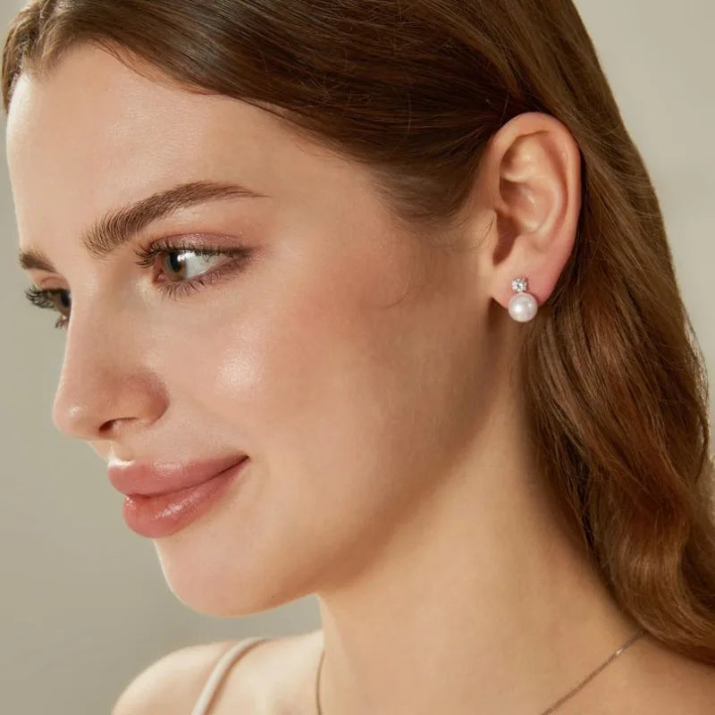 Dainashi 7-8mm Natural Freshwater Pearl Stud Earrings | Dainty Crystal Pearl Jewelr additional angle