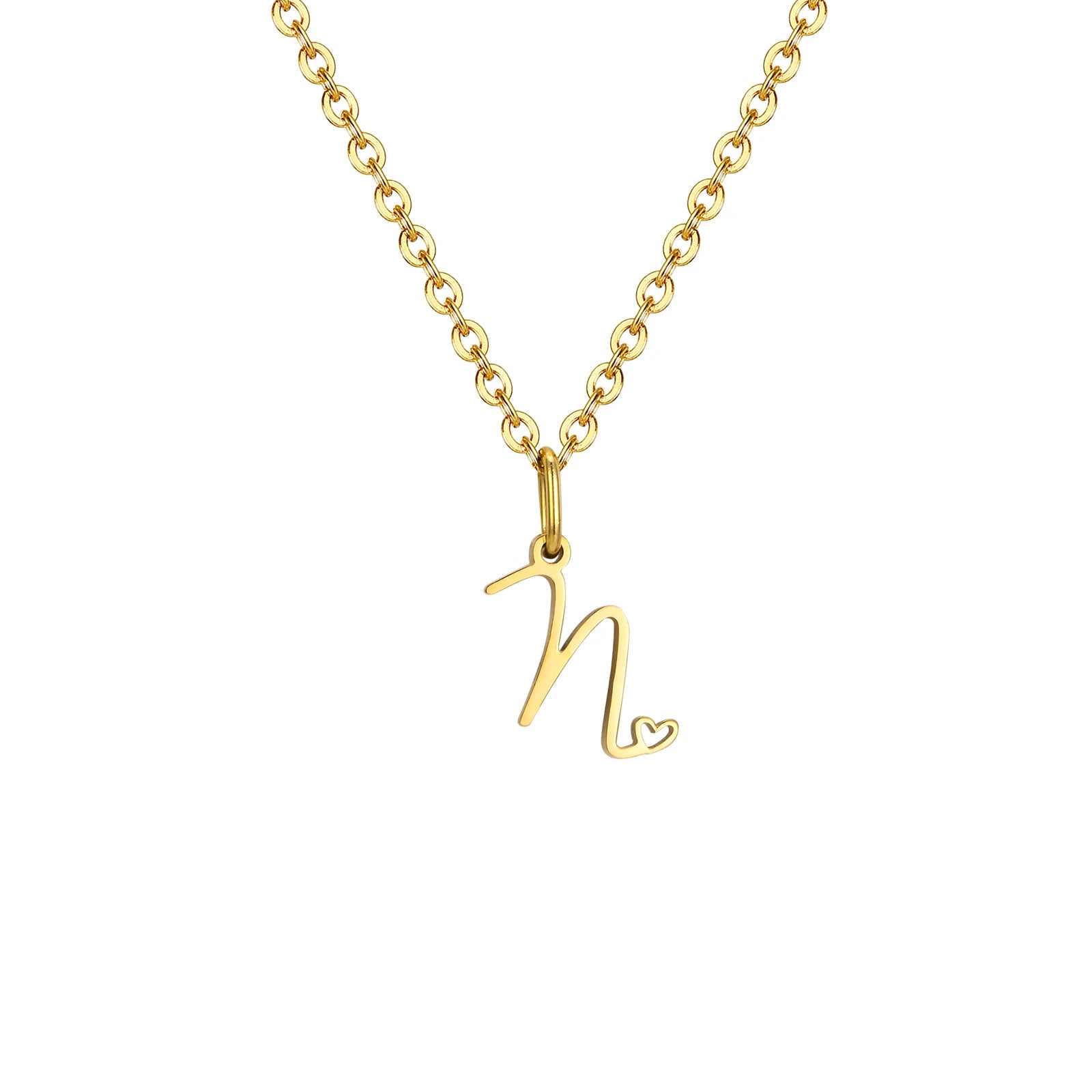 Dainty Heart Initial Necklace for Women, Gold Plated A-Z Letter Pendant, Waterproof St close-up view