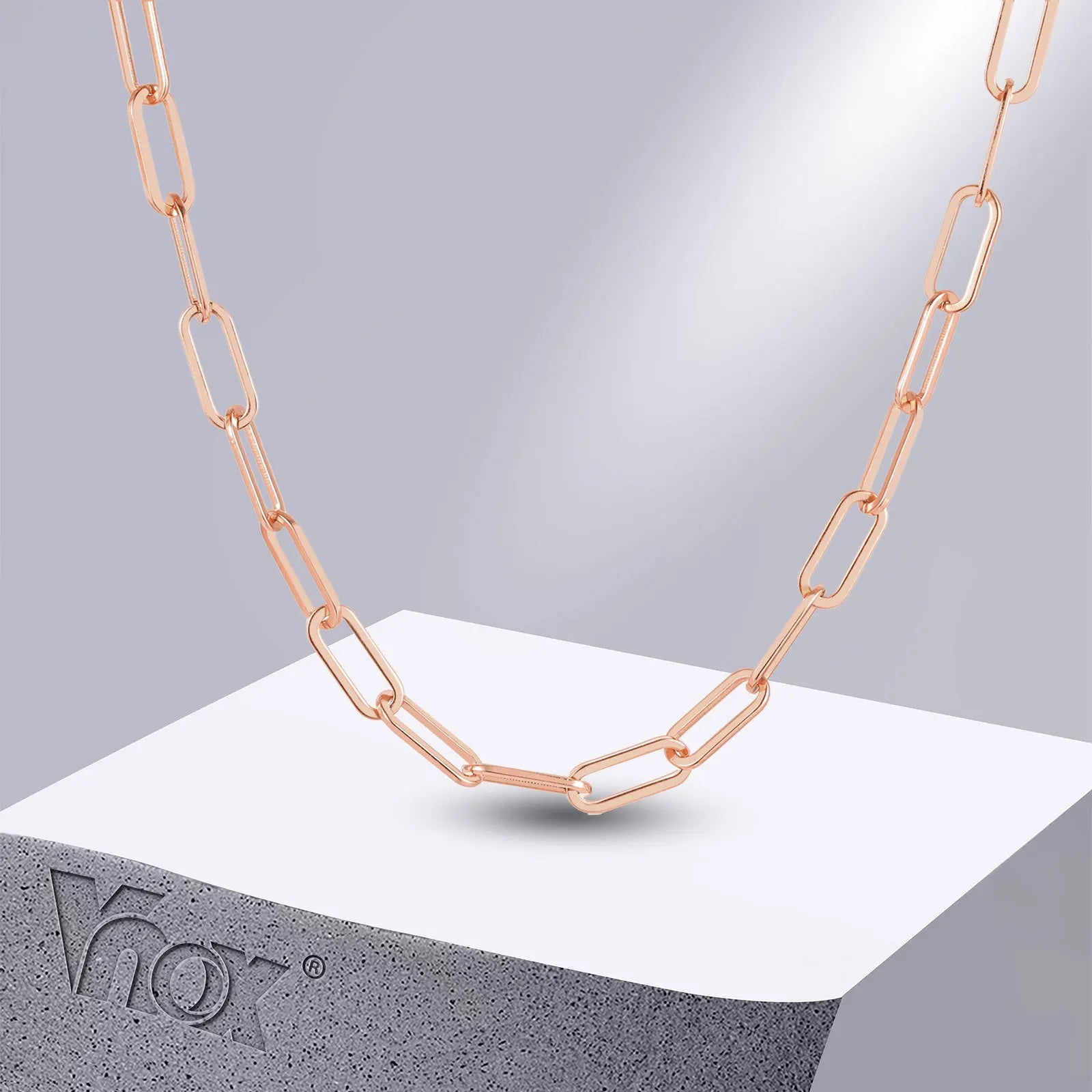 Vnox chic paperclip chain necklaces for women, rose gold color stainless steel rectangle links choke