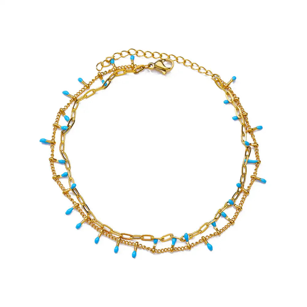 Colorful Boho Drops Anklets For Women Gold Color Stainless Steel Geometric Anklet L additional angle