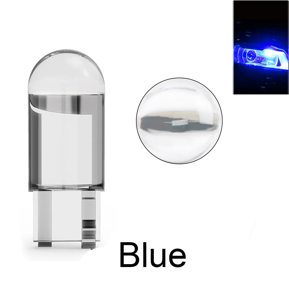 2/10pcs W5W 194 T10 Glass Housing Cob LED Car bulb 3000K 6000K White Blue Red Wedge Li close-up view