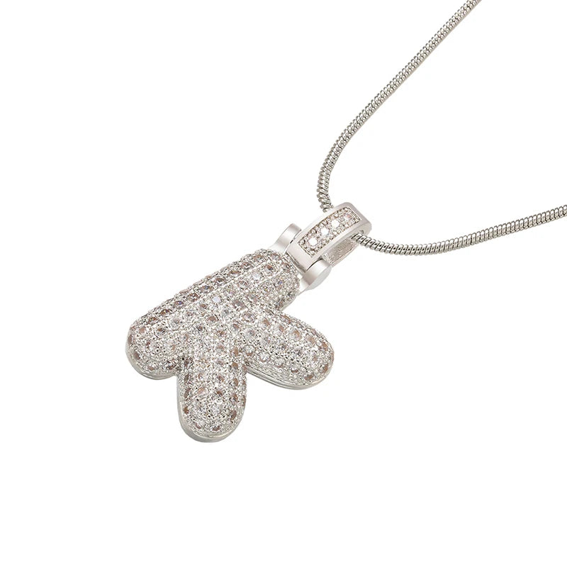 Silver Bubble Initial Letter Necklace | Customizable 26 Letters Pendant Jewelry for W lifestyle view