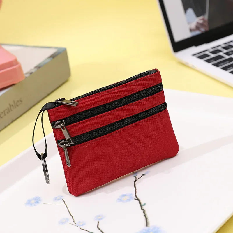 Women Mini Zippers Canvas Coin Purse | Compact Wallet with Keychain detail view