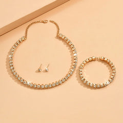 Light Luxury and Minimalist Rhinestone Necklace, Earrings, and Bracelet Are Suitable for detail view