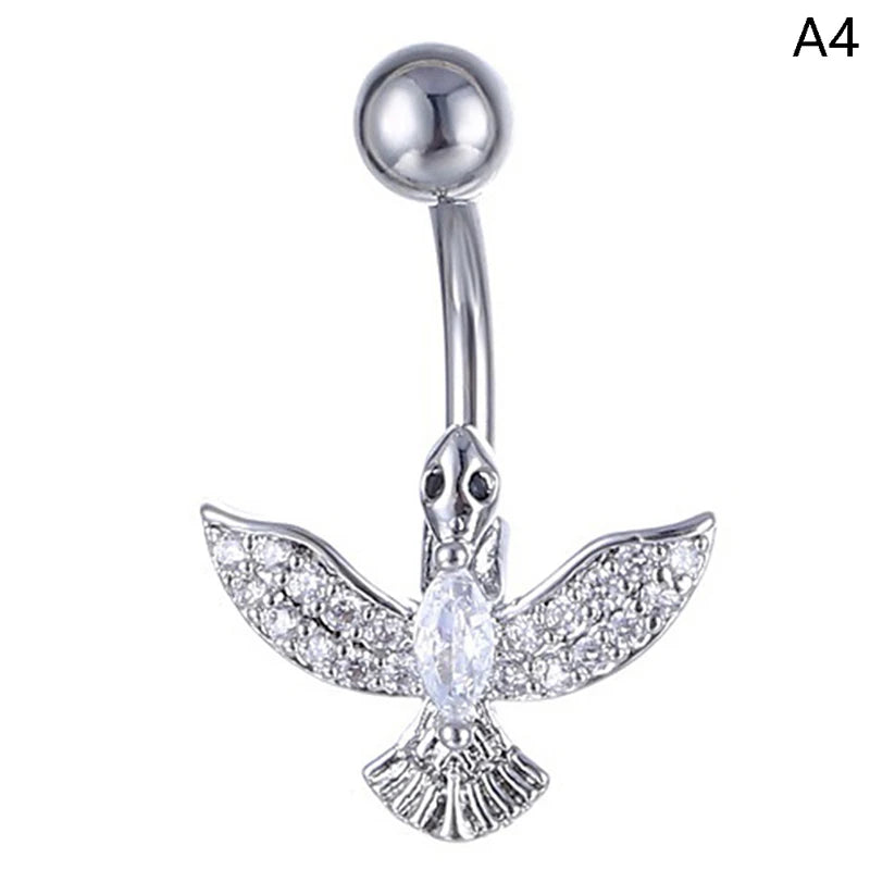 Crystal Belly Button Ring Animal Shape Belly Piercing Stainless Steel Navel Curved Ba lifestyle view