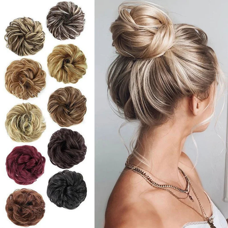Synthetic Messy Hair Bun Chignon Scrunchies Fake Hair Band Braid Elastic Hairpiece Tail Chignon Donu