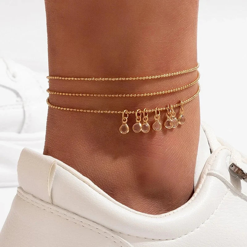 Boho Anklet Foot Chain Summer Bracelet Tassel Star Crystal Pendant Charm Anklet Sanda alternate view