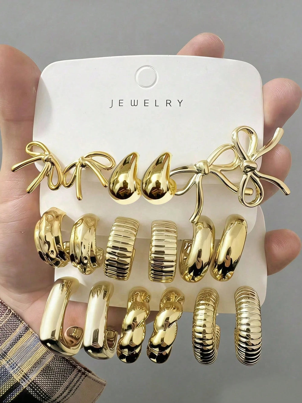 12pcs Fashionable Lightweight CCB Smooth Flower, Bow, Heart Shaped Earring Set, Suita lifestyle view