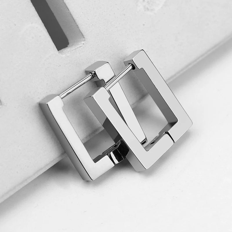 Fashion Geometric Stainless Steel Square Triangle Hoop Earrings Men Women Stainless Steel Punk Hipho