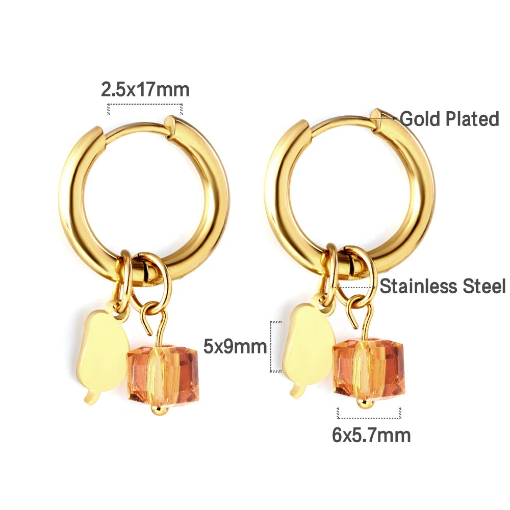 LUXUSTEEL Golden Animal style Women's Hoop Earrings Stainless Steel Earring Panda Dino close-up view