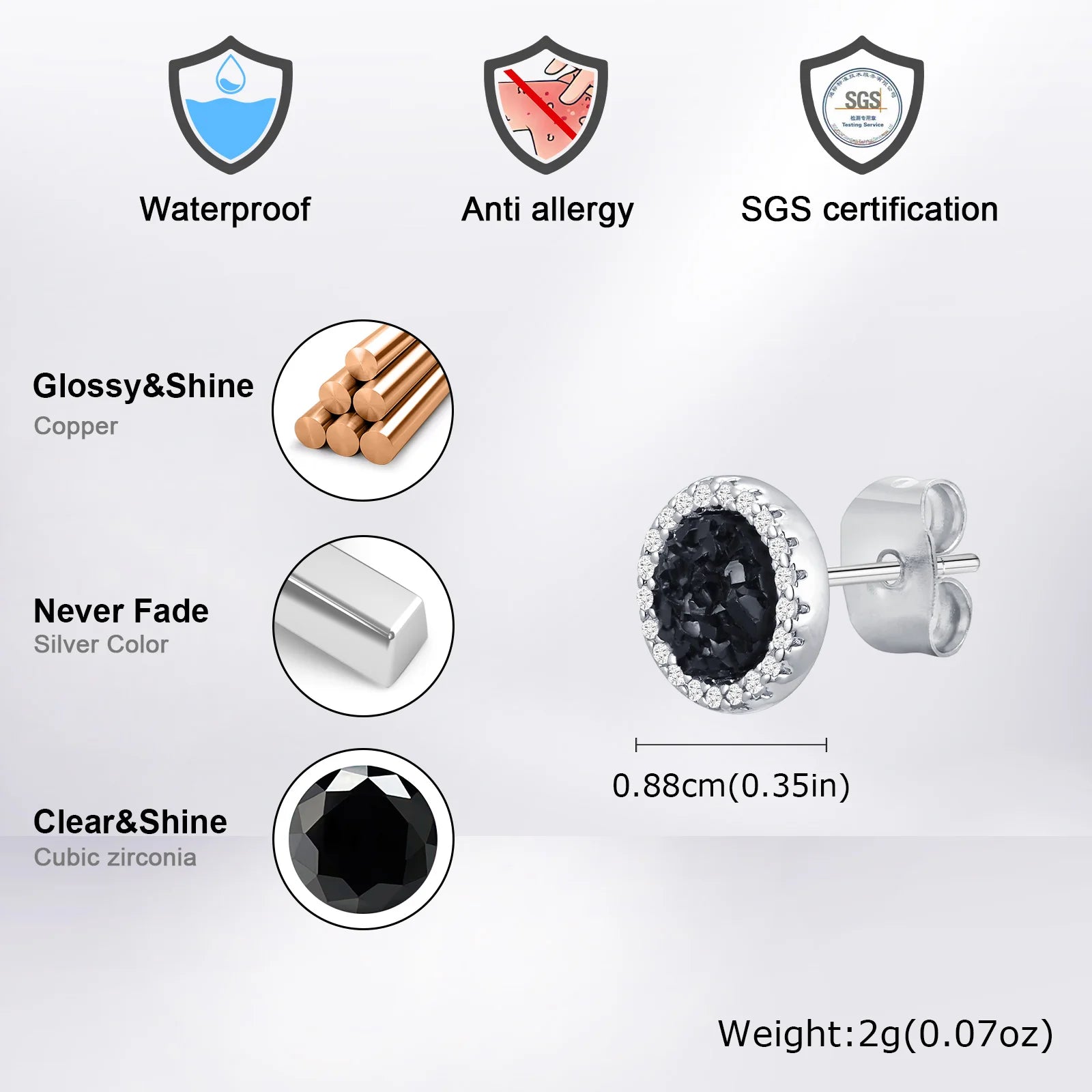 Vnox Black Crystal Round Circle Earrings for Men, Full Blue CZ Stone Ring Stud Earrin lifestyle view