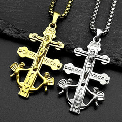 Catholic INRI Caravaca Cross Jesus Crucifix Cherub Angel Pendant Necklace for Women Men Stainless St