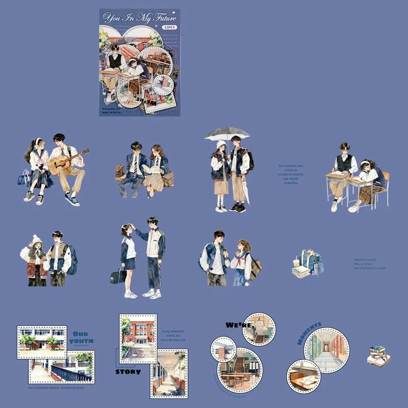 15 Pcs PET Character Sticker Set for Journaling | Die-Cut Scrapbook Decoration Stic additional angle