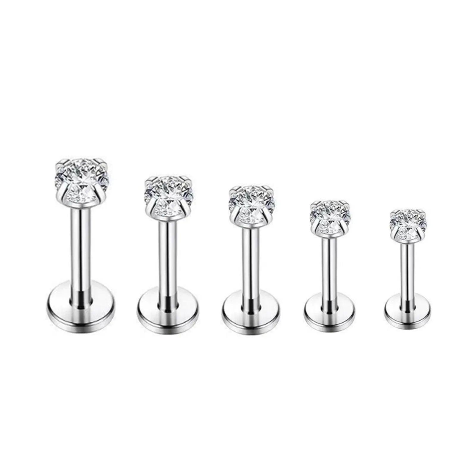 2/3/5PCS 16G Stainless Steel Labret Piercing Jewelry - CZ Crystal Monroe/Lip Studs, 6 alternate view