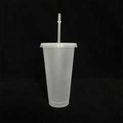 710ml White Straw Mug With Lid Color Changing Coffee Mug Reusable Cup Plastic Matte Finish Drinking