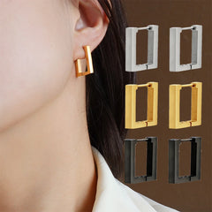 Fashion Geometric Stainless Steel Square Triangle Hoop Earrings Men Women Stainless S alternate view