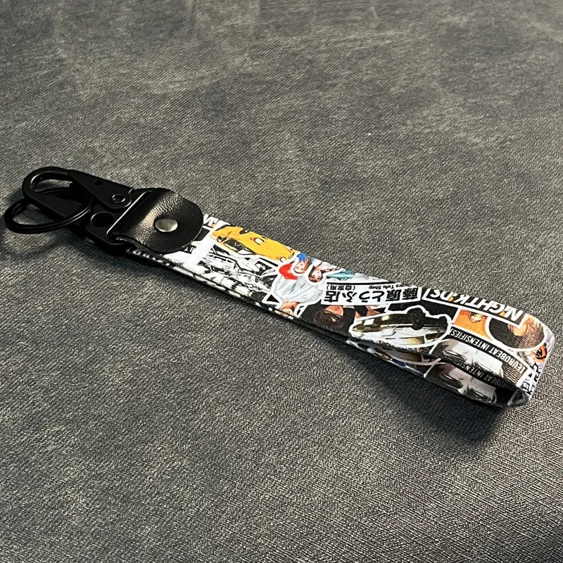 Nylon Key Strap Embroidery Lanyard | JDM Racing Car Keychain detail view