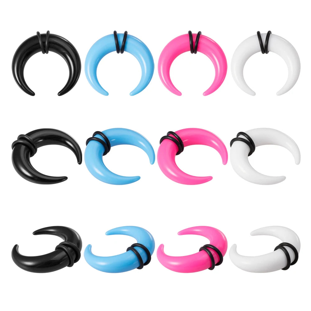 2Pcs Acrylic C Shaped Taper Pincher Septum Rings Gauges Buffalo Horns Piercing Kit Stretching Expand