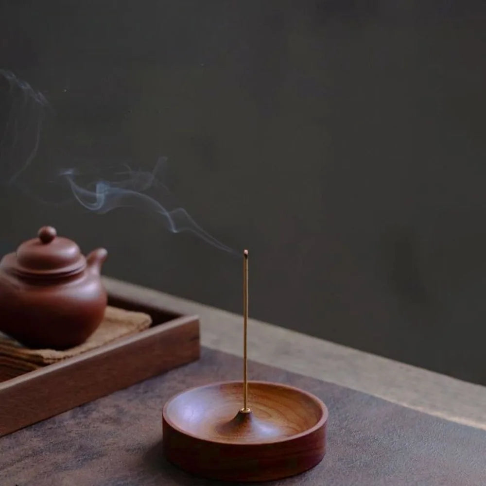 Solid Walnut Incense Burner | Handmade Wood Backflow Tea Ceremony Holder lifestyle view