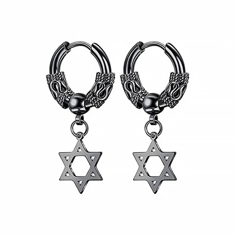 2PC Gothic Punk Stainless Steel Drop Hoop Earrings For Men/Women Ear Circle Buckle Tassel Chain Hip Hop Gothic Unisex Jewelry