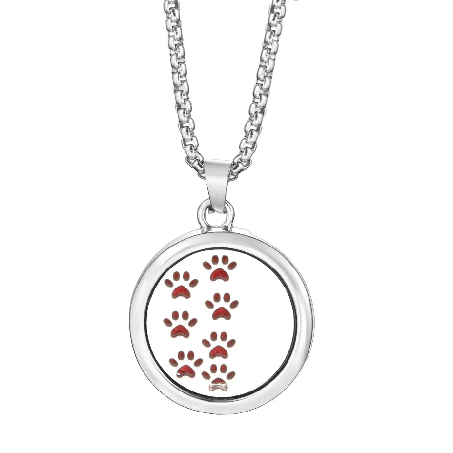 20mm Pattern Insert Perfume Pad Locket Necklace | Stainless Steel Aromatherapy Pendant detail view