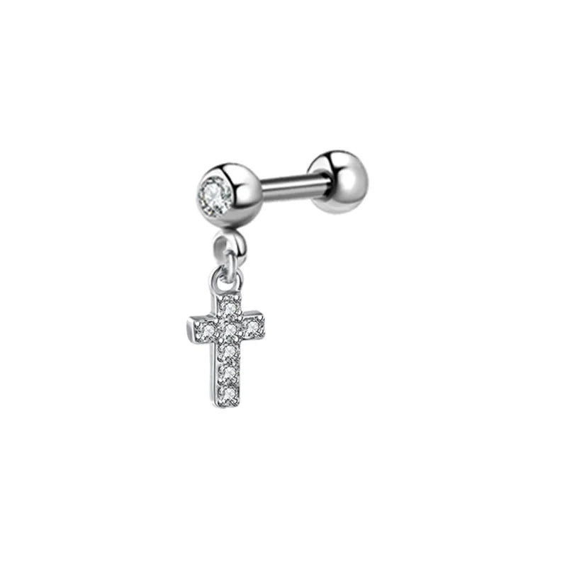 Moon Star Cartilage Earring Set | Cute Tragus Helix Daith Jewelry close-up view