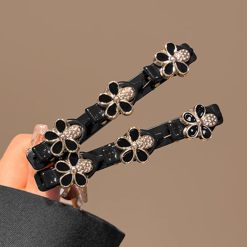 2pcs Korean Style Rhinestone Braided Hair Clip for Woman Elegant Temperament Duckbill Clip Fashion Girl's Side Clip Hairpin