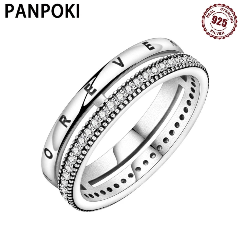 PANPOKI S925 Sterling Silver FOREVER Eternal Ring Closed Ring For Women Original Finger Ring Jewelry