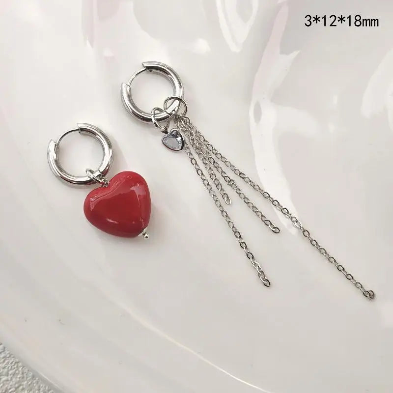 Fashion Heart Pendant Ear Buckle Fashionable Irregular Crystal Tassel Earrings Swee additional angle