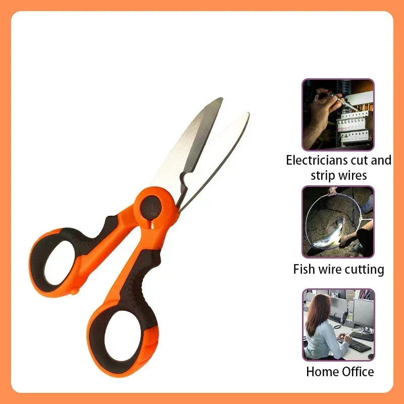 Professional Electrician Scissors | Heavy Duty Wire Stripping Shears with Non-Slip Han close-up view