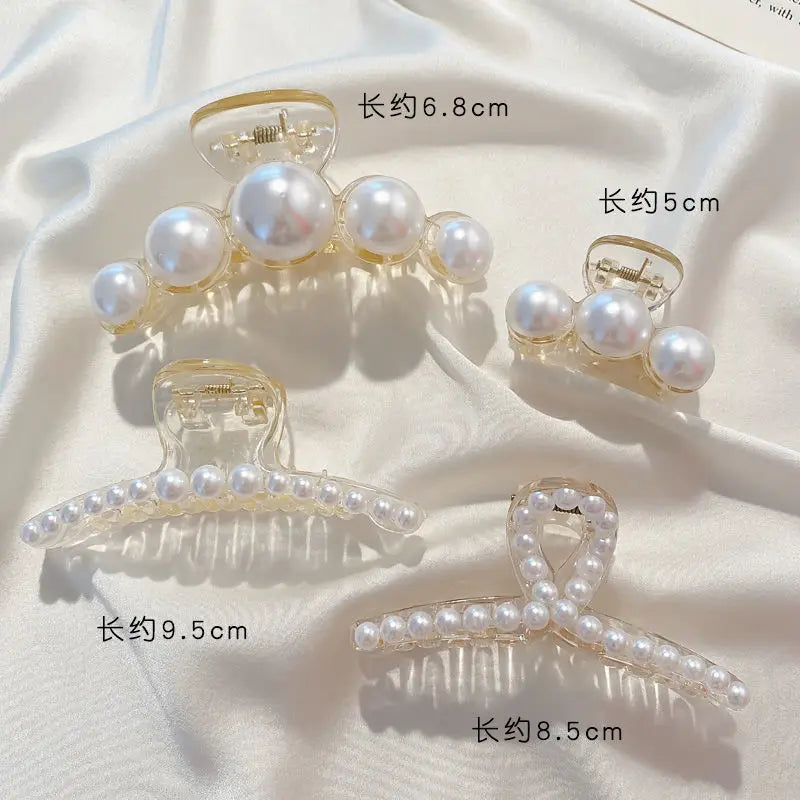 Simulated Pearl Hair Claws for Women Korean Acrylic Hair Clips Girls Large Size Barret close-up view