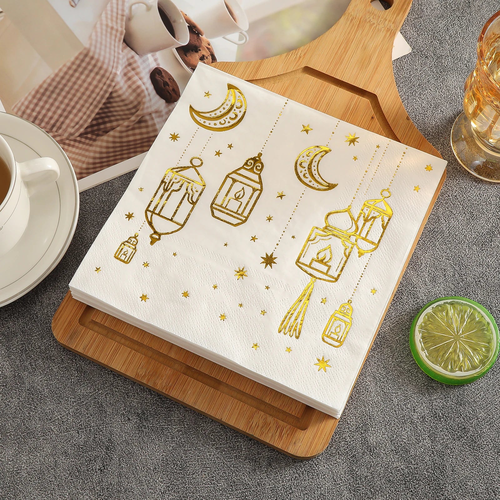 White Paper Napkins with Golden Moon Patterns | Elegant Party Napkins Pack of 20 detail view