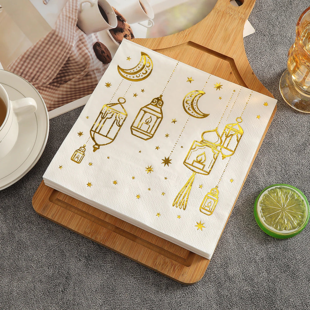 White Paper Napkins with Golden Moon Patterns | Elegant Party Napkins Pack of 20 detail view