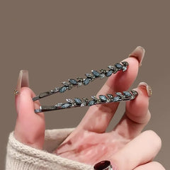 2Pcs/set Rhinestone Glaze Leaf Hairpin Cute and Sweet Women's Foredead Bangs Side Clip Metal One-word Clip Hair Accessories