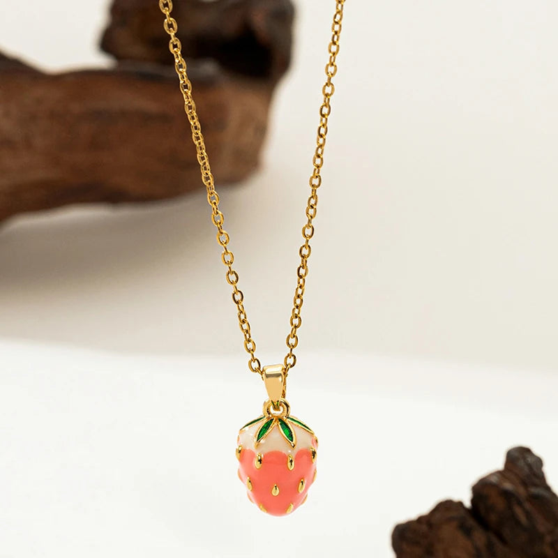 ANENJERY 316L Stainless Steel Fruit Pendant Necklace | Simple Fashion Jewelry for Women detail view