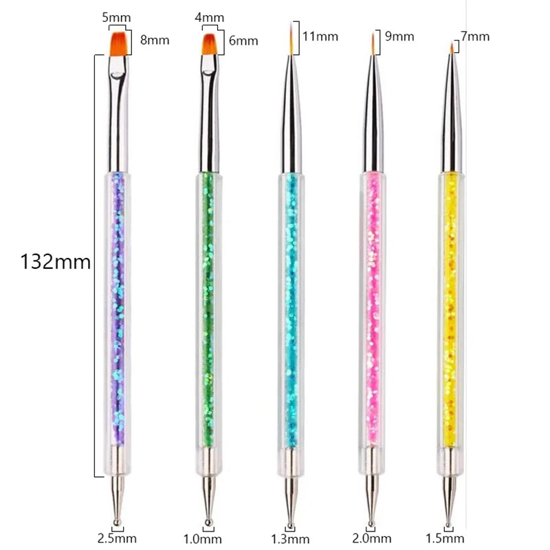 5/20Pcs Nail Art Brush Design Tip Painting Drawing Carving Dotting Pen FlatFan Line additional angle