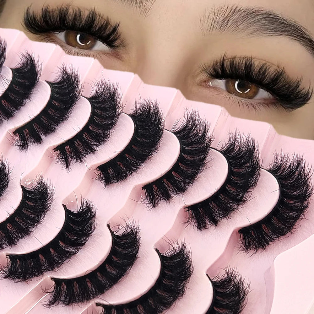 5-8 Pairs Natural Russian Striped Mink Lashes | 3D Volume Wavy False Eyelash Extensio lifestyle view