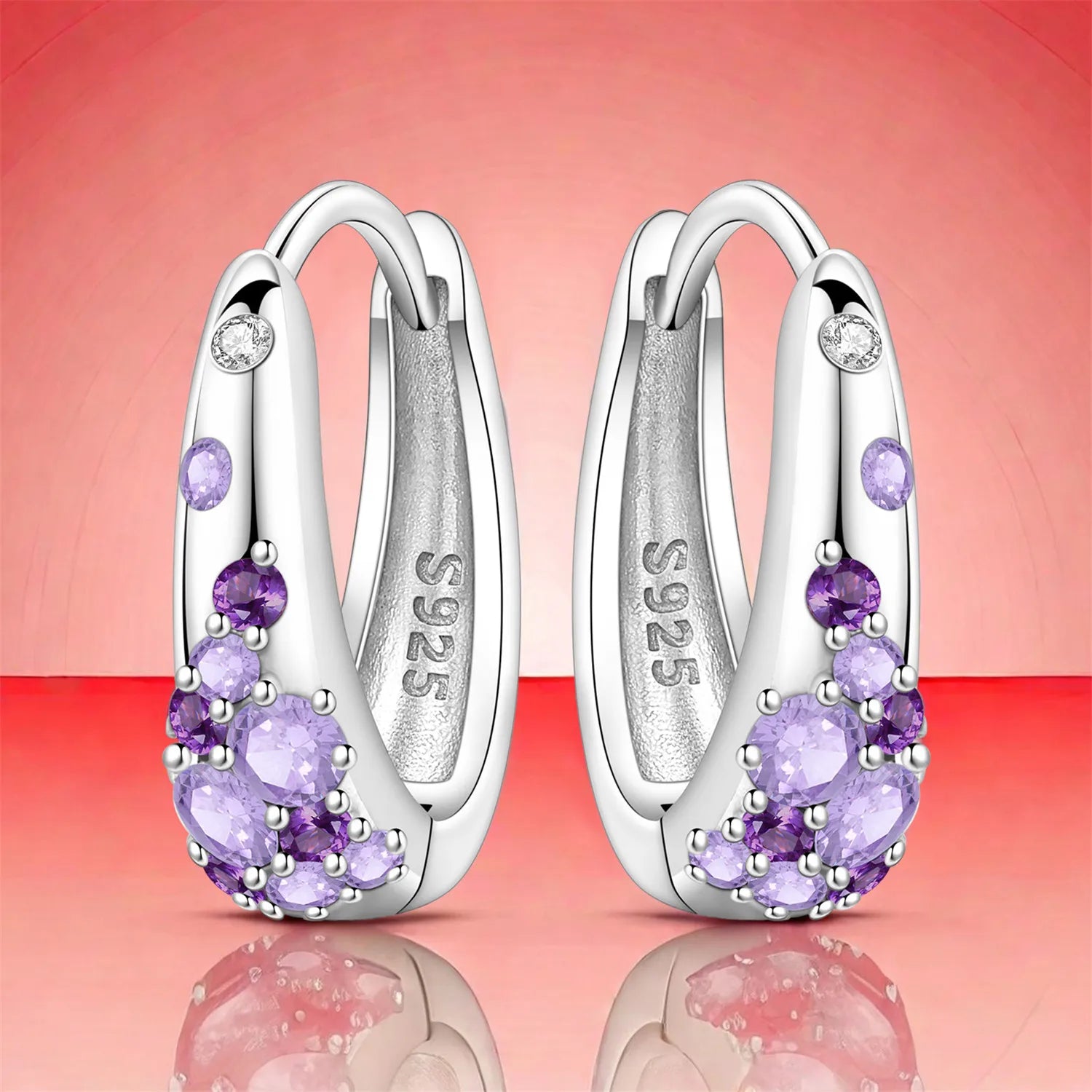 PANPOKI S925 Sterling Silver Purple Zircon Series Earrings Hoop Earrings For Women Je lifestyle view