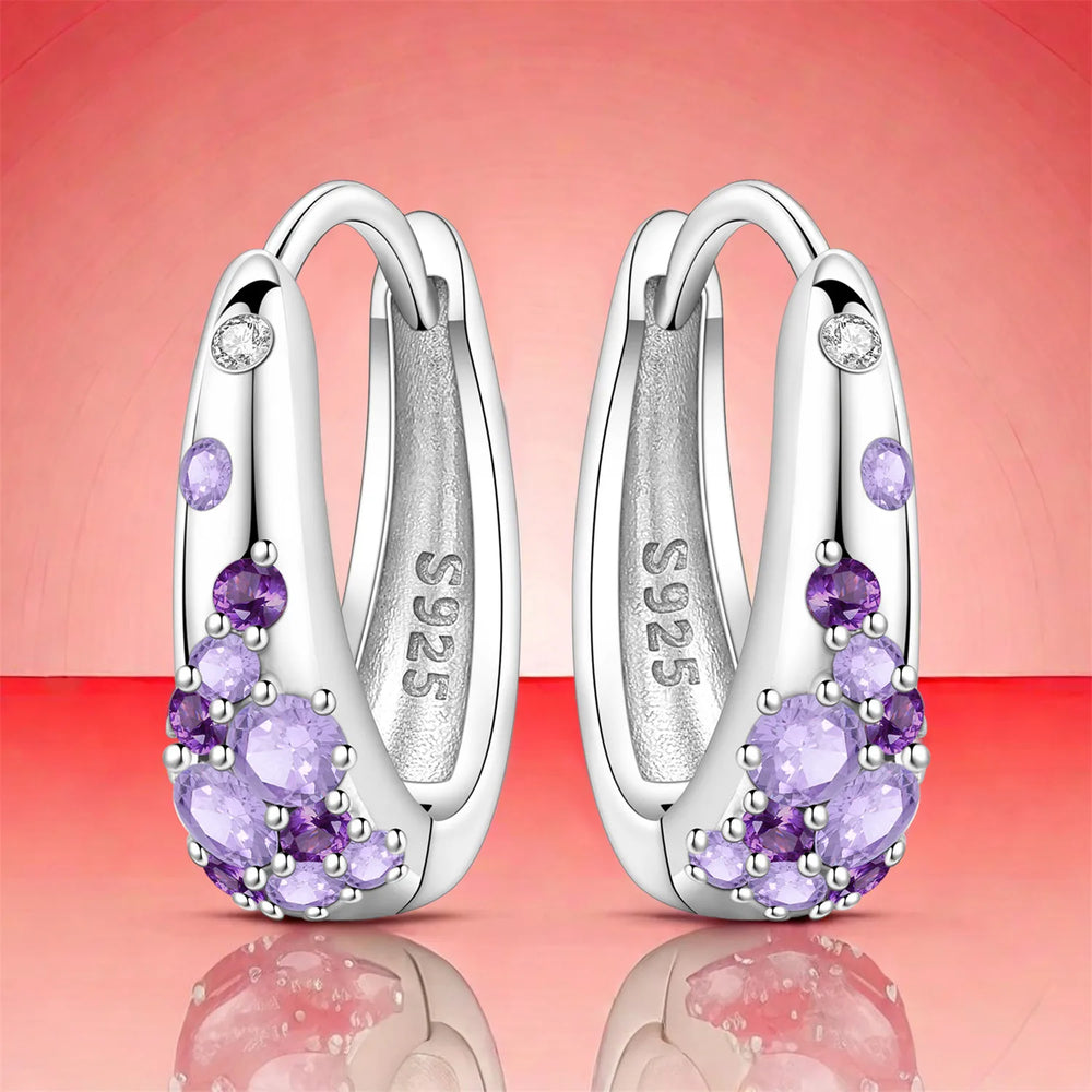 PANPOKI S925 Sterling Silver Purple Zircon Series Earrings Hoop Earrings For Women Je lifestyle view