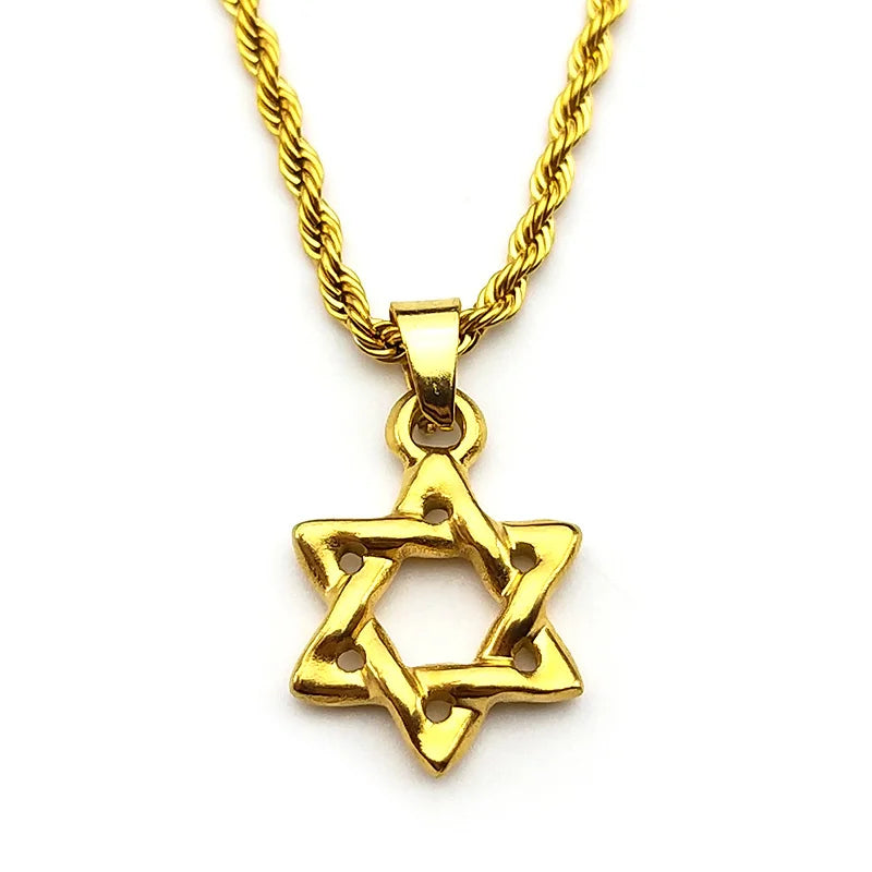 Magen David Star Pattern Chain For Women Men Stainless Steel Gold Color Judaism Faithful detail view