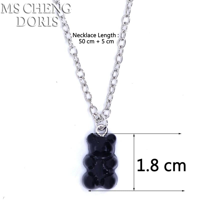 Handmade 33 Styles Colors Cute Resin Gummy Bear Chain Necklaces, Candy Color Pendant For detail view